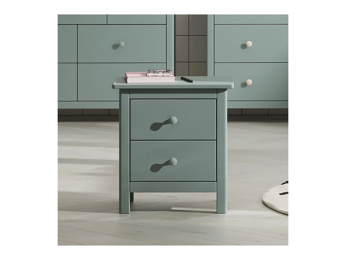 Table de chevet enfant 2 tiroirs en bois massif vert pétrole - Melvin