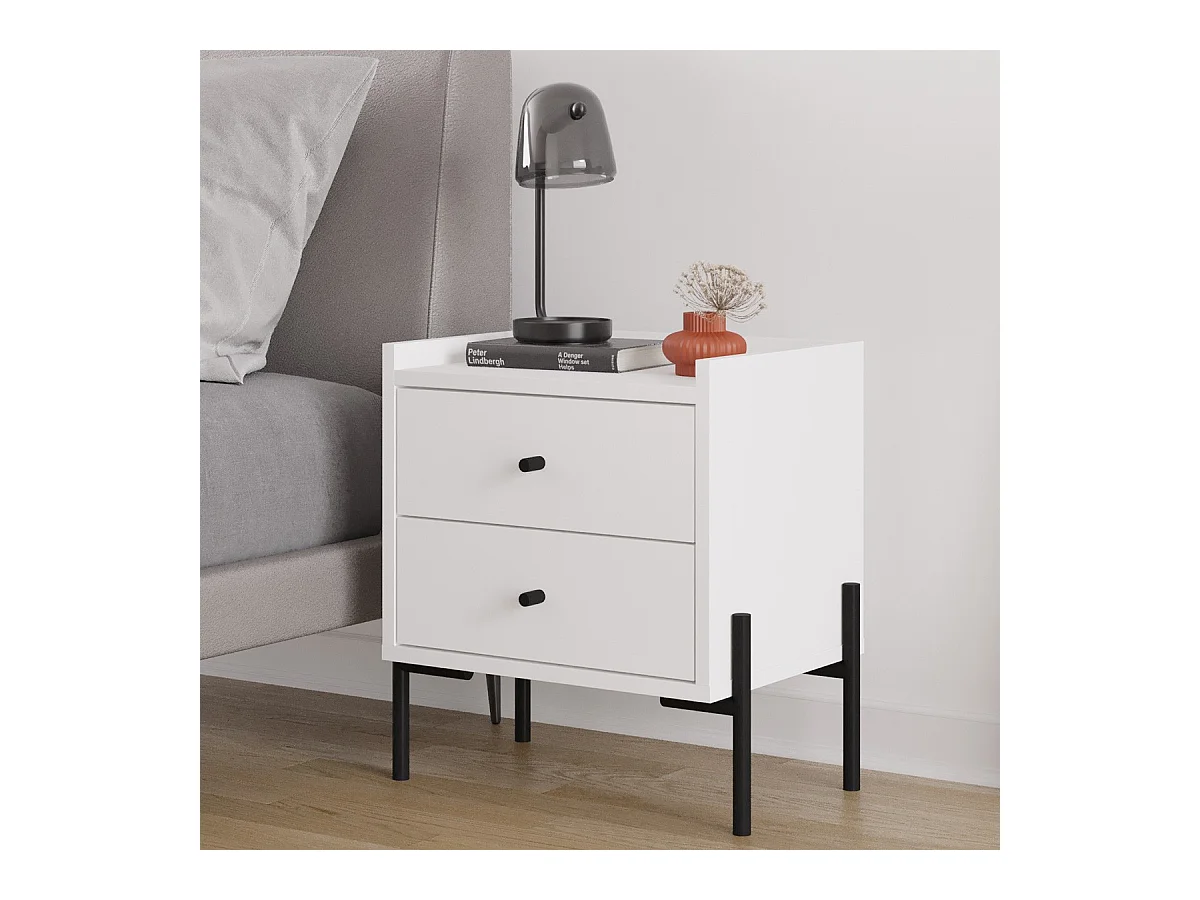 Table de chevet 2 tiroirs blanche - Doria