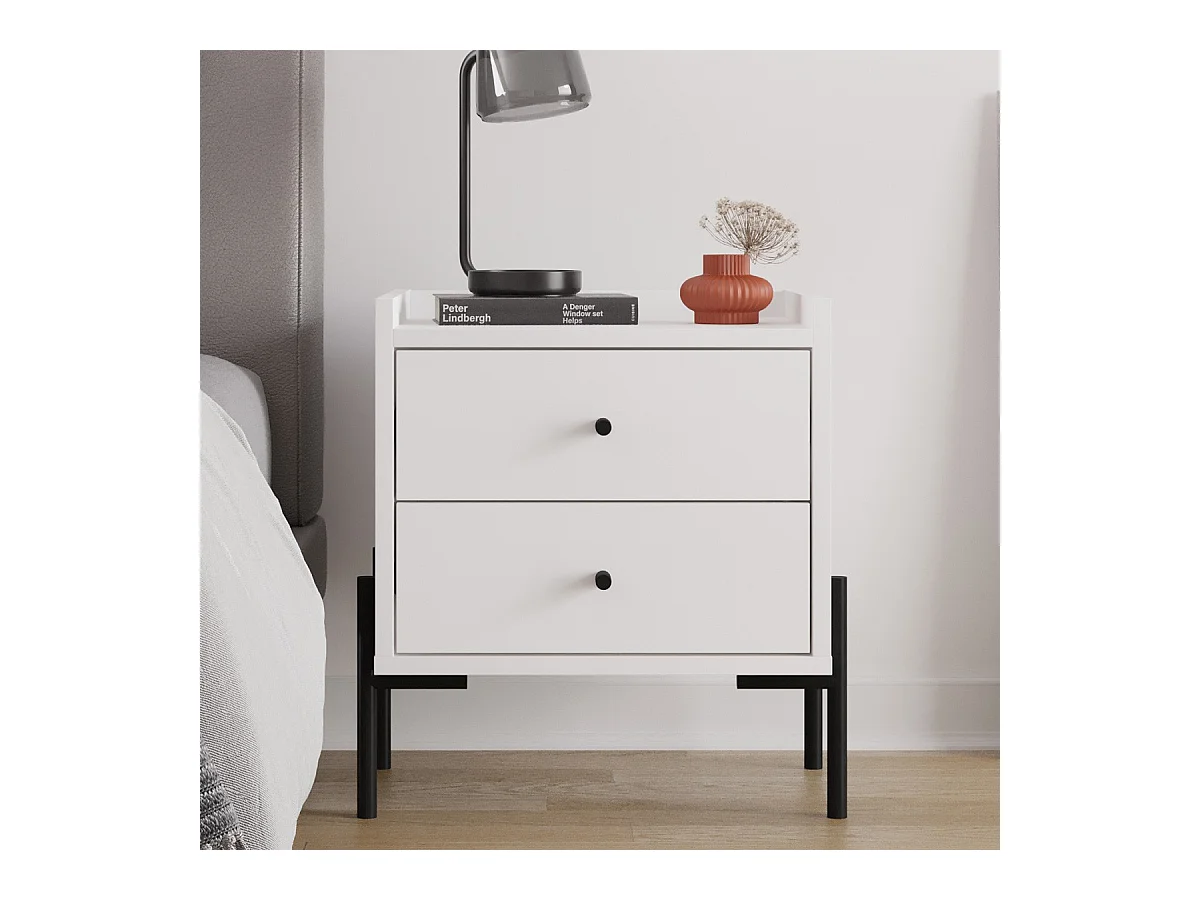 Table de chevet 2 tiroirs blanche - Doria