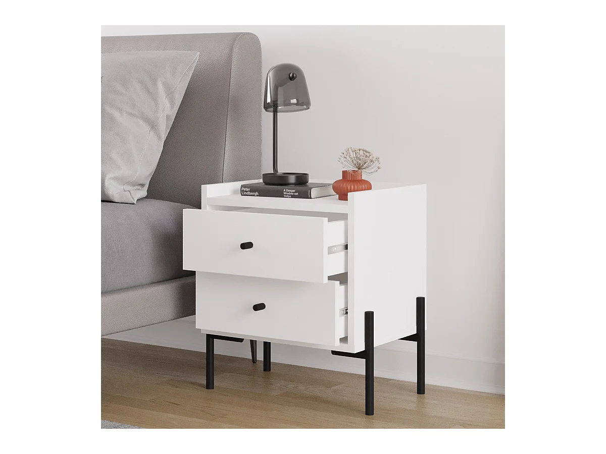 Table de chevet 2 tiroirs blanche - Doria