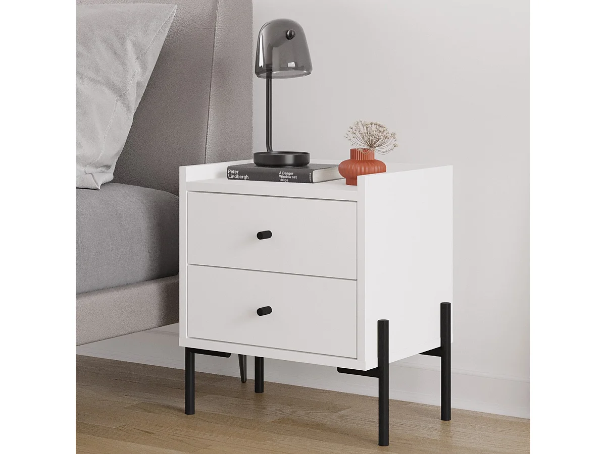 Table de chevet 2 tiroirs blanche - Doria