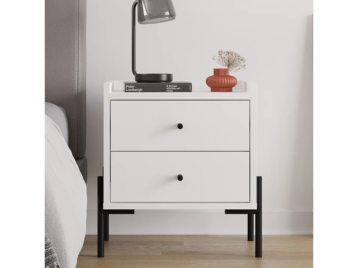 Table de chevet 2 tiroirs blanche - Doria