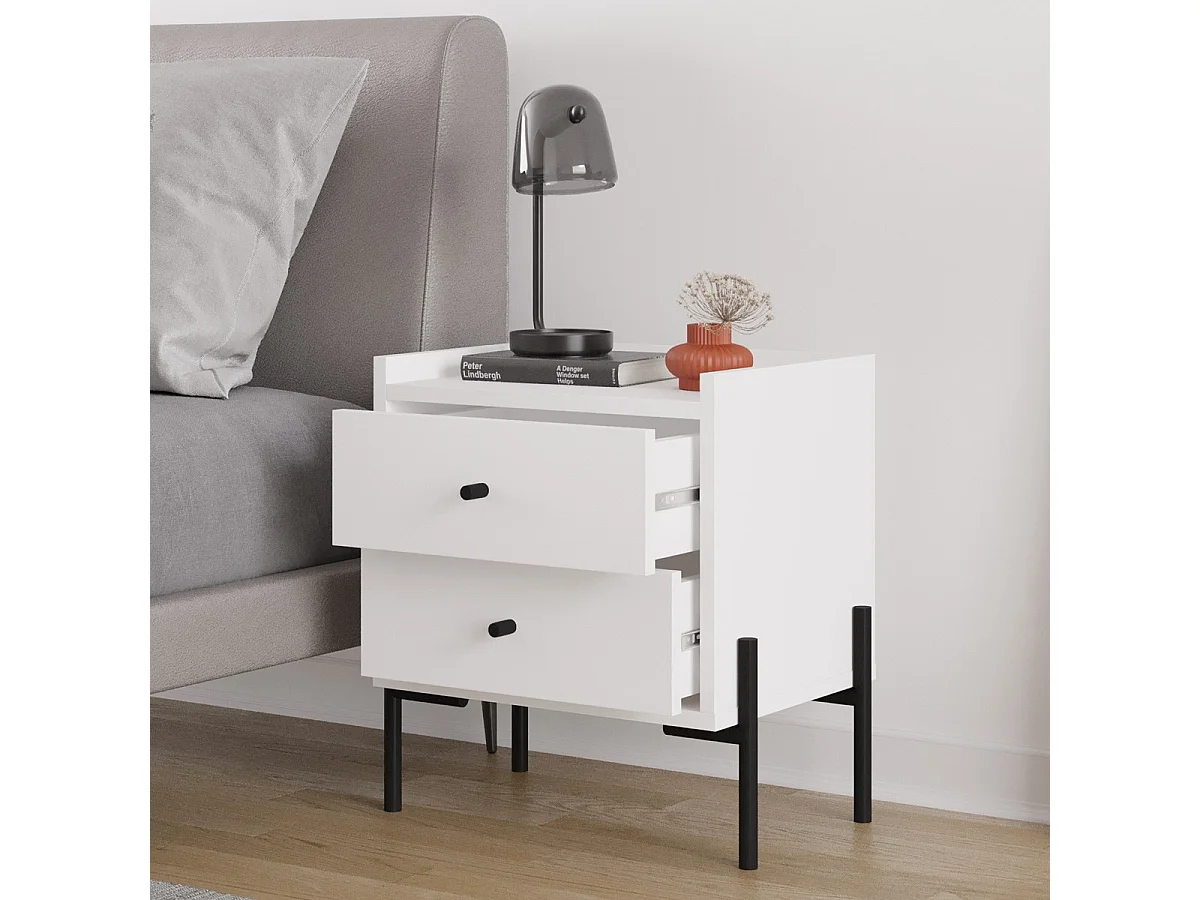 Table de chevet 2 tiroirs blanche - Doria