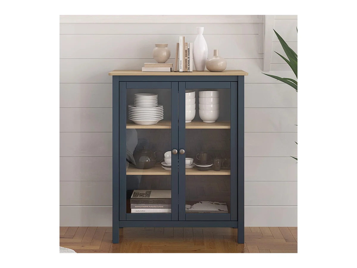 Vaisselier 2 portes en bois massif bleu foncé 110 cm - Macha