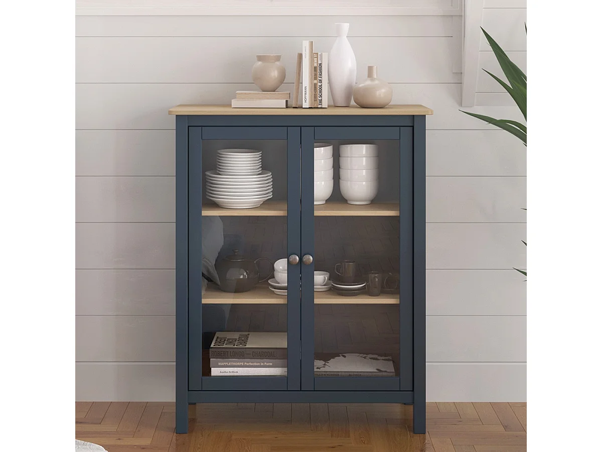 Vaisselier 2 portes en bois massif bleu foncé 110 cm - Macha