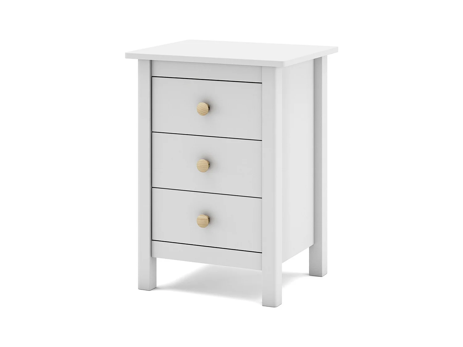 Table de chevet enfant 3 tiroirs en bois massif blanc - Melvin