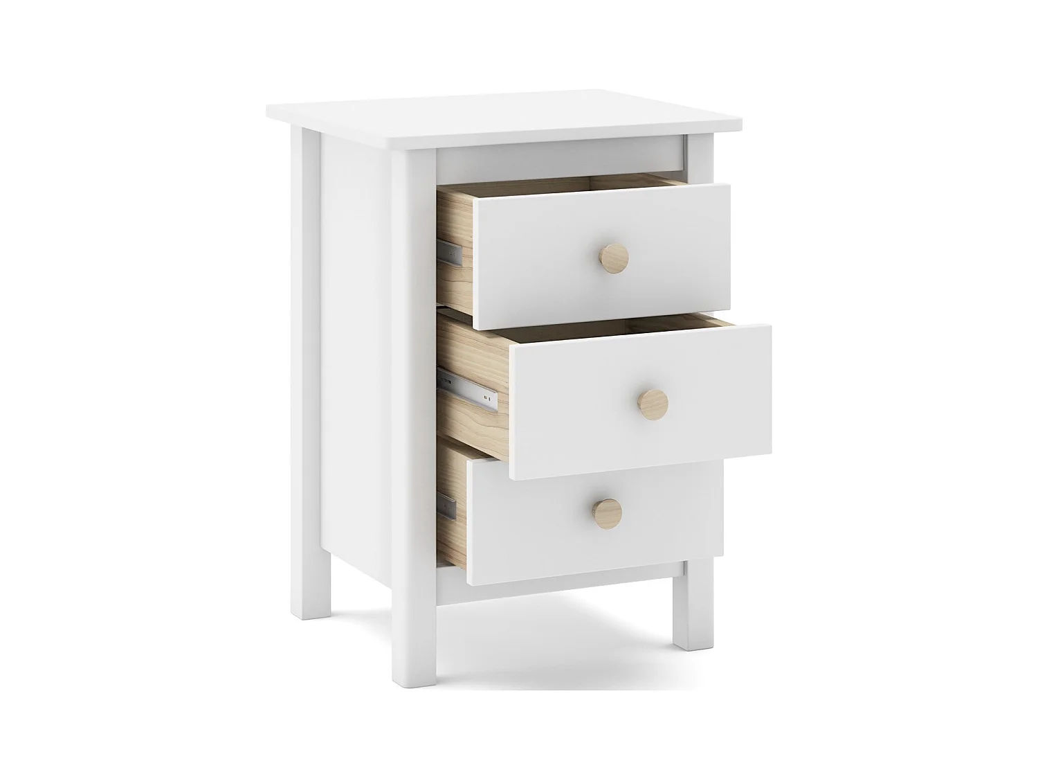 Table de chevet enfant 3 tiroirs en bois massif blanc - Melvin