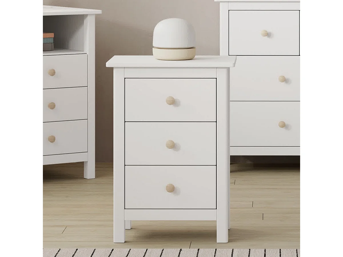Table de chevet enfant 3 tiroirs en bois massif blanc - Melvin
