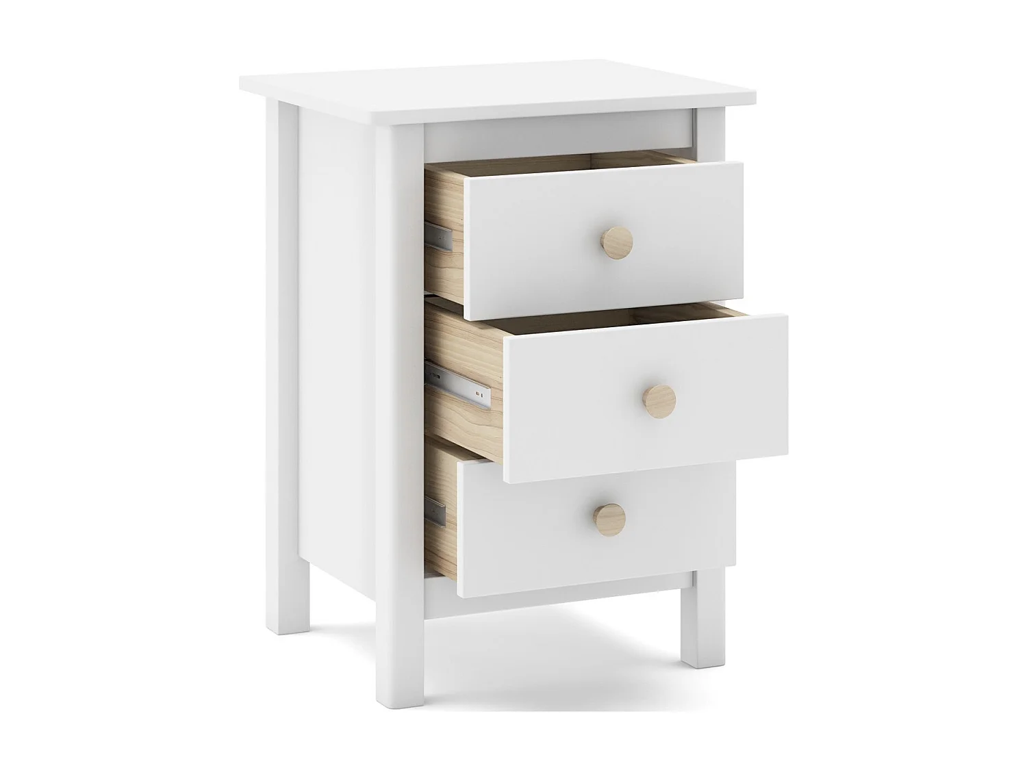 Table de chevet enfant 3 tiroirs en bois massif blanc - Melvin