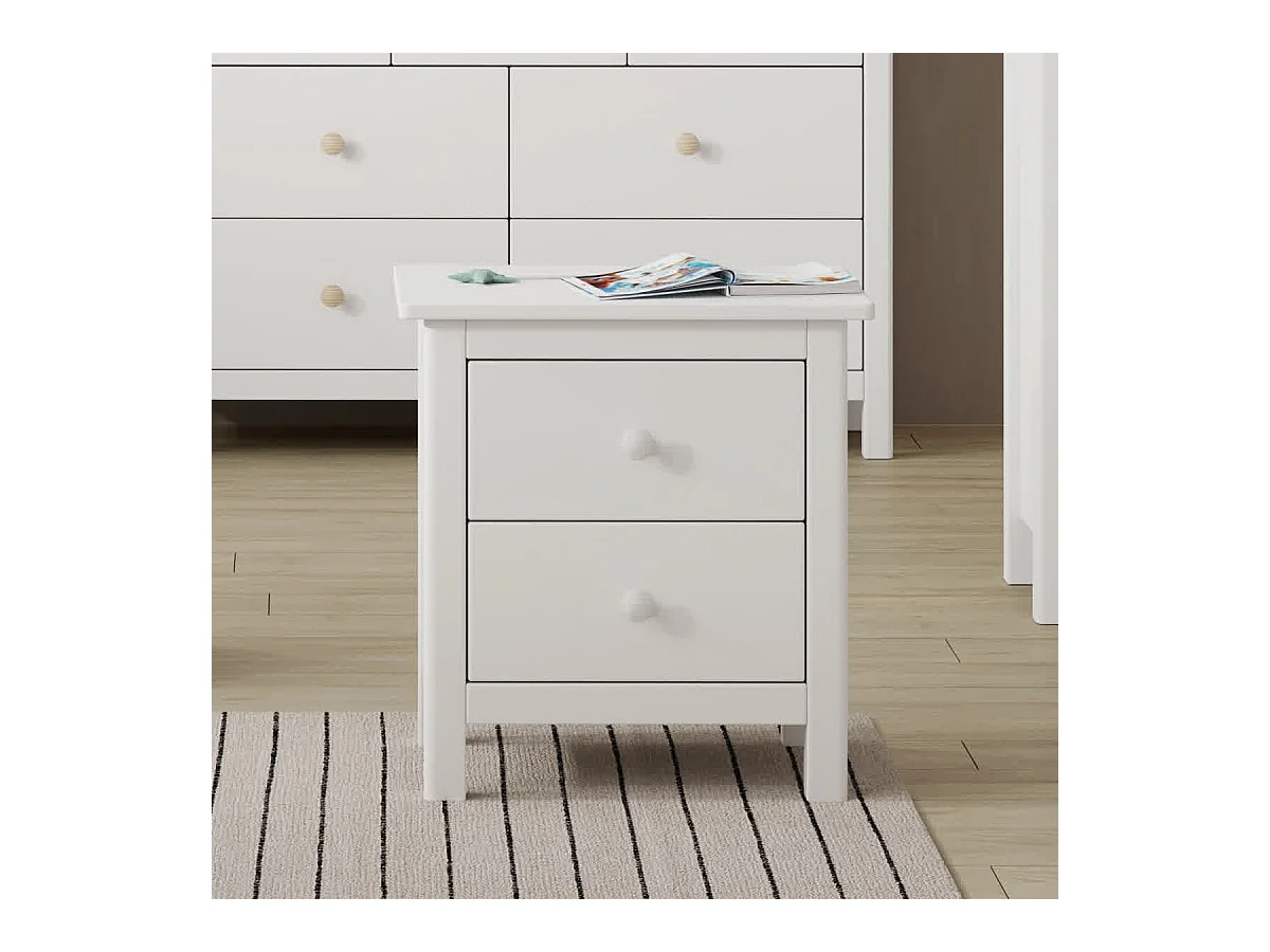 Table de chevet enfant 2 tiroirs en bois massif blanc - Melvin