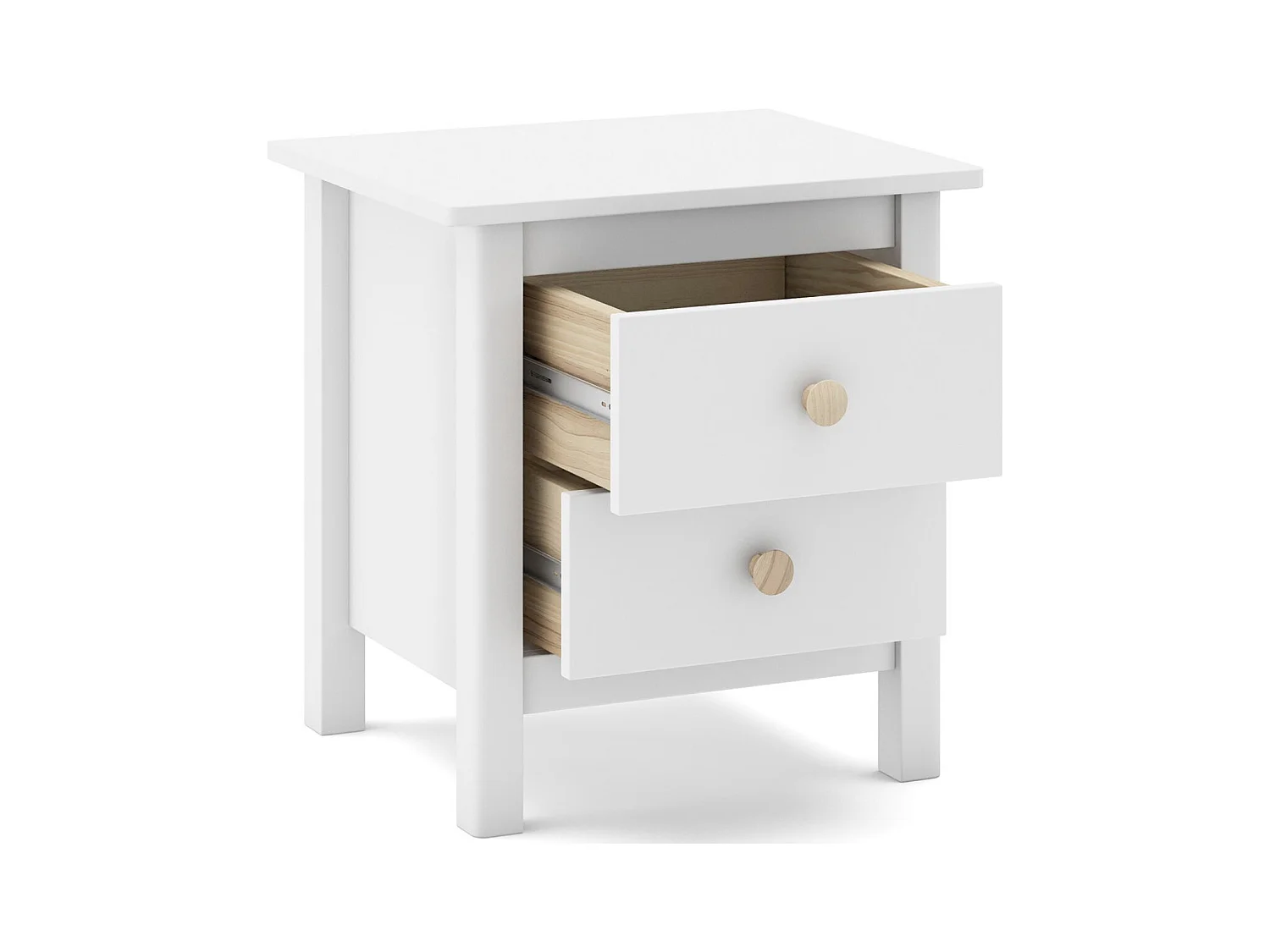 Table de chevet enfant 2 tiroirs en bois massif blanc - Melvin