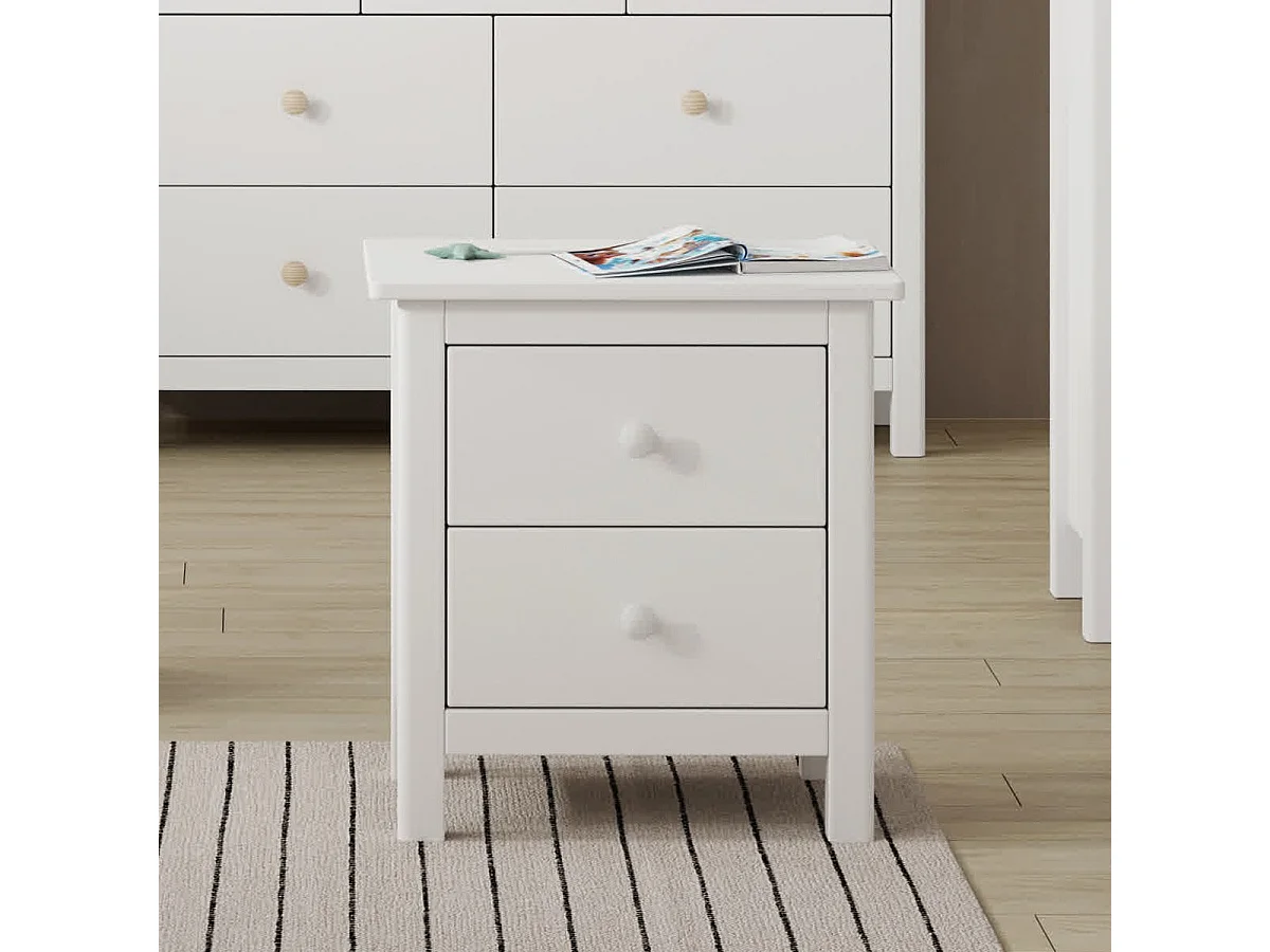 Table de chevet enfant 2 tiroirs en bois massif blanc - Melvin