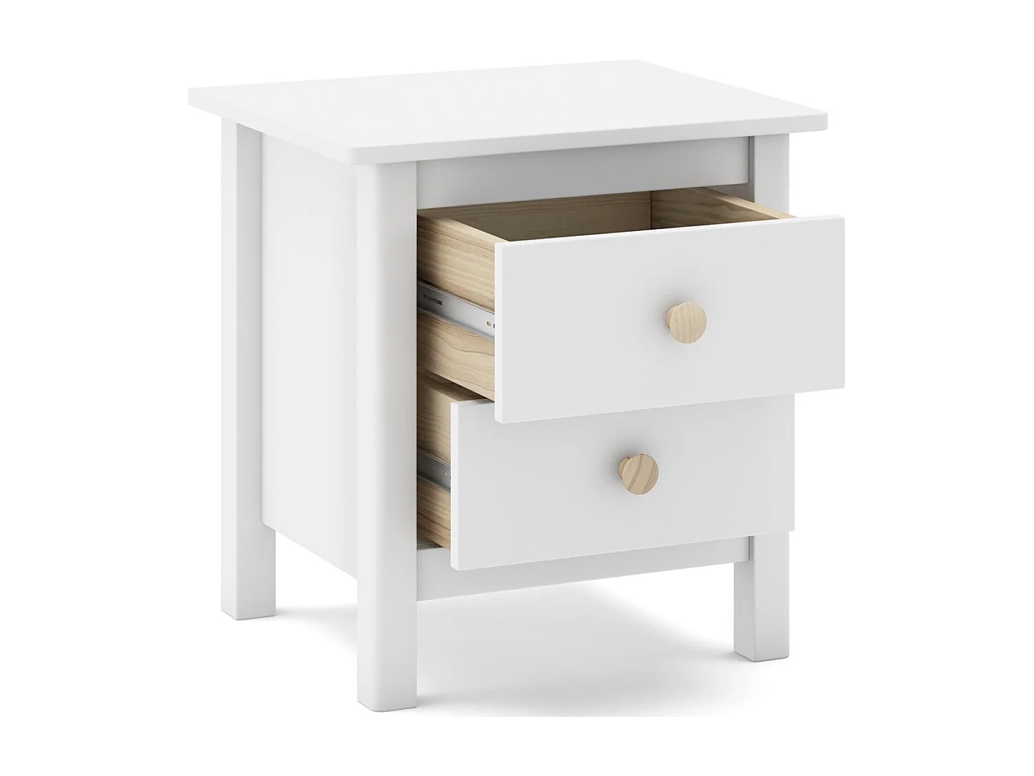 Table de chevet enfant 2 tiroirs en bois massif blanc - Melvin