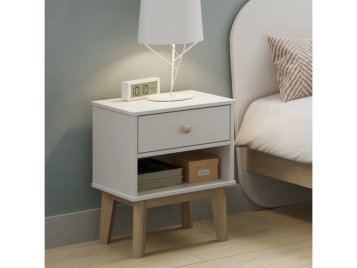 Table de chevet enfant 1 tiroir en bois blanc - Elise