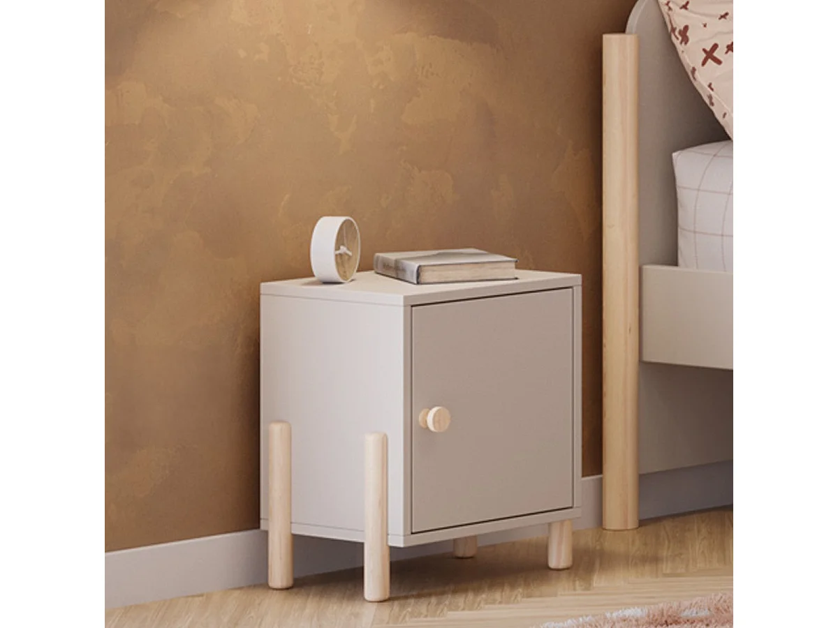 Table de chevet enfant 1 porte en bois beige - Bastien