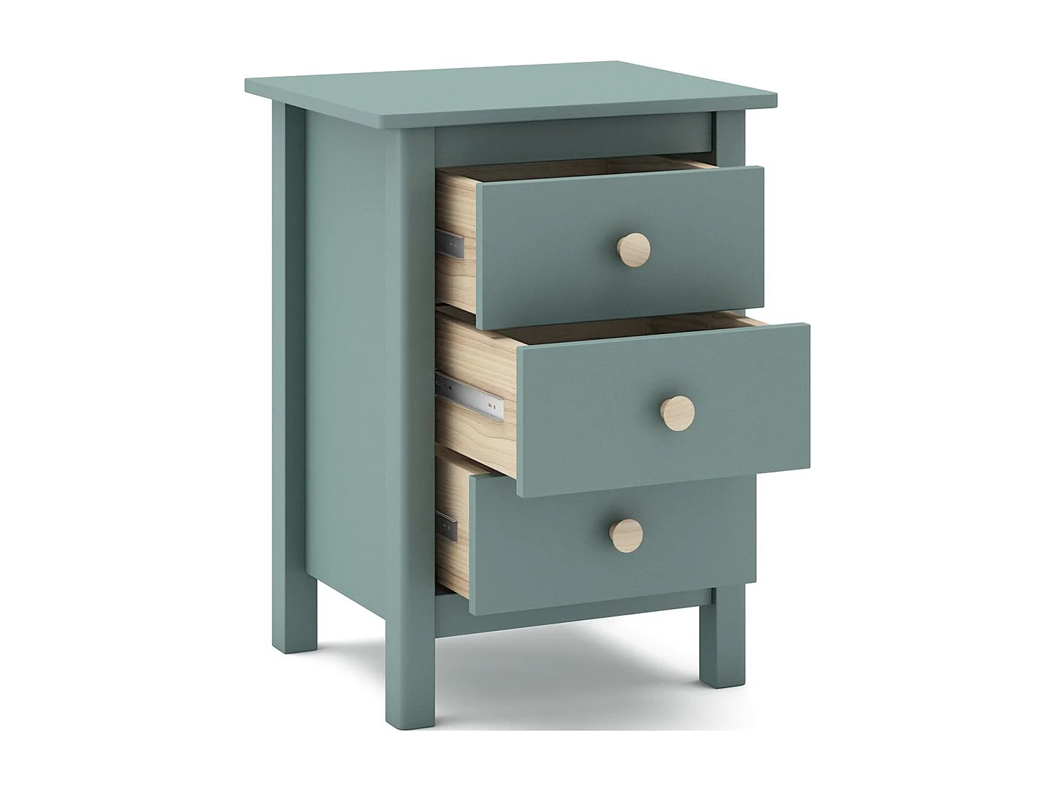 Table de chevet enfant 3 tiroirs en bois massif vert pétrole - Melvin
