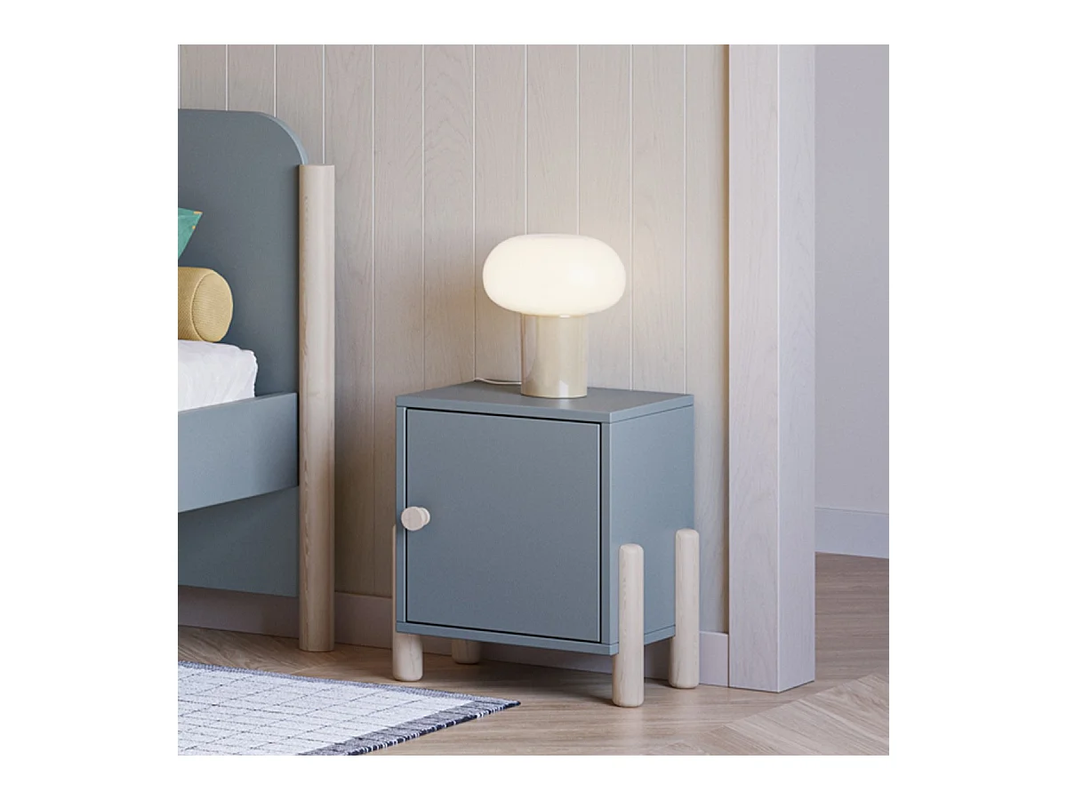 Table de chevet enfant 1 porte en bois vert kaki - Bastien