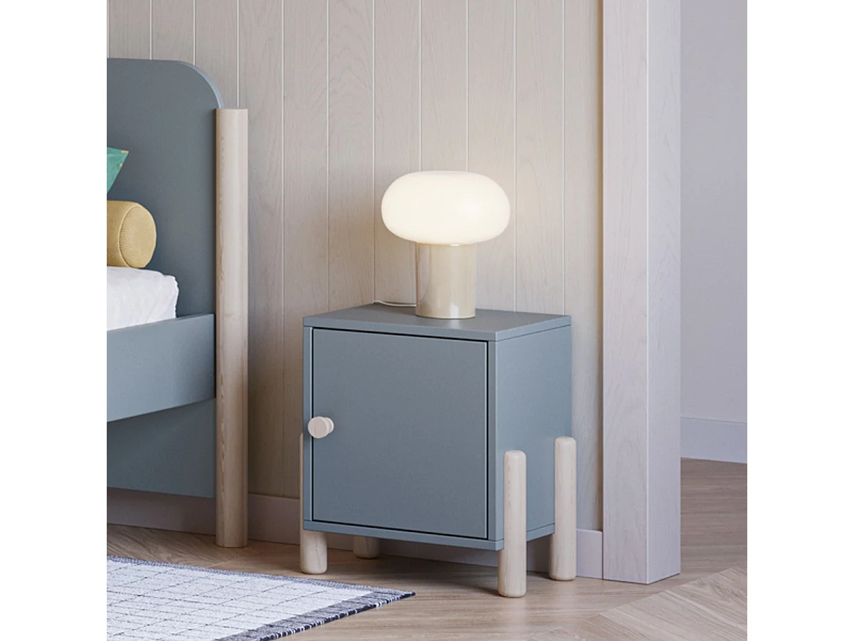 Table de chevet enfant 1 porte en bois vert kaki - Bastien