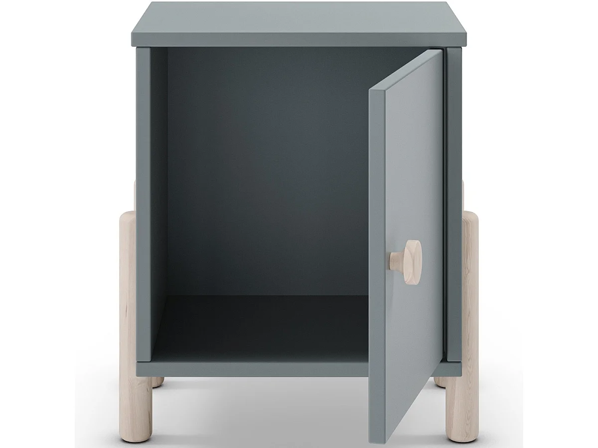 Table de chevet enfant 1 porte en bois vert kaki - Bastien