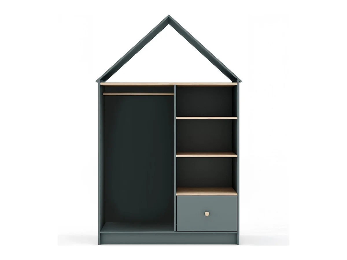 Penderie cabane enfant 1 tiroir en bois vert kaki 110 cm - Lucy
