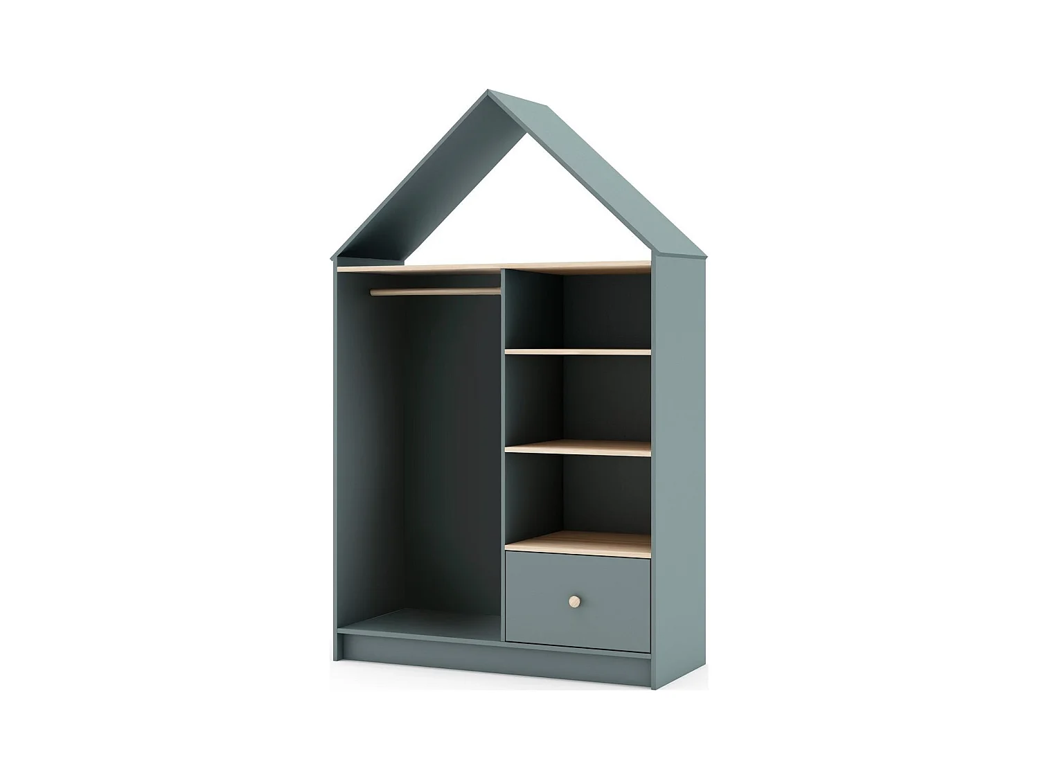 Penderie cabane enfant 1 tiroir en bois vert kaki 110 cm - Lucy
