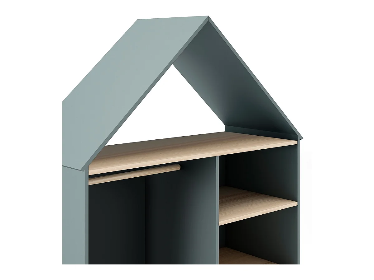 Penderie cabane enfant 1 tiroir en bois vert kaki 110 cm - Lucy