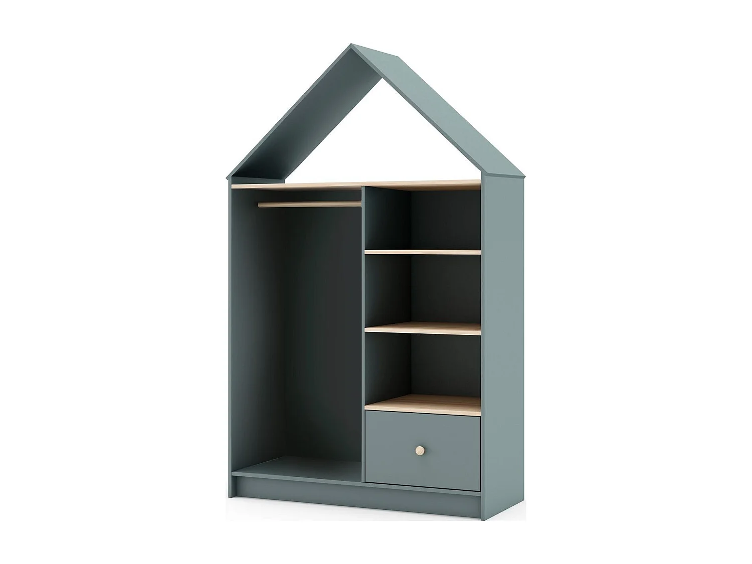 Penderie cabane enfant 1 tiroir en bois vert kaki 110 cm - Lucy