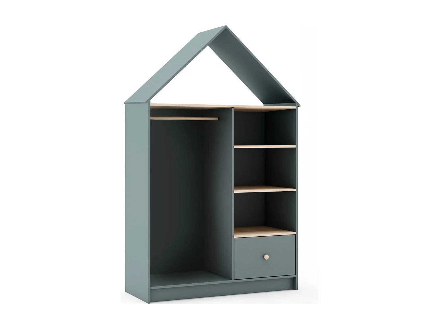 Penderie cabane enfant 1 tiroir en bois vert kaki 110 cm - Lucy