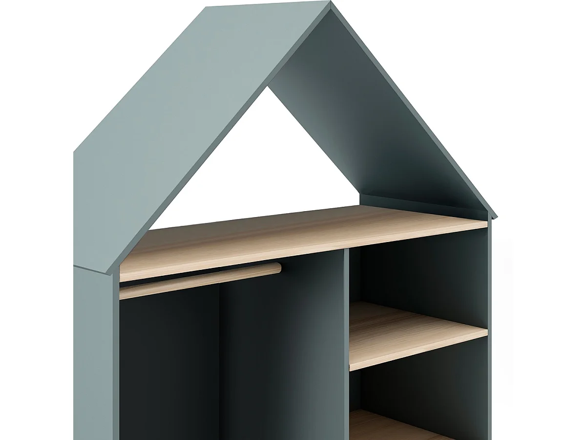 Penderie cabane enfant 1 tiroir en bois vert kaki 110 cm - Lucy