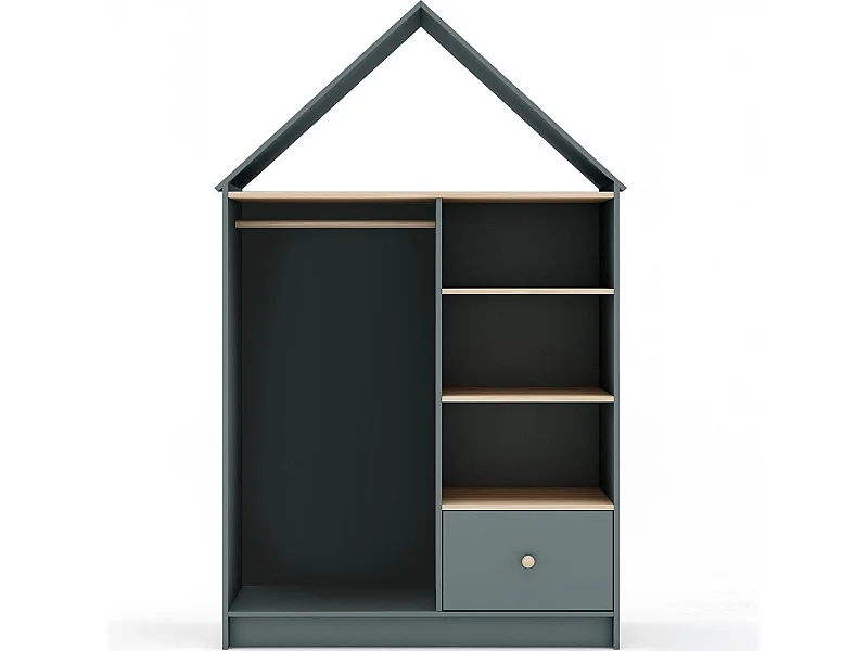 Penderie cabane enfant 1 tiroir en bois vert kaki 110 cm - Lucy