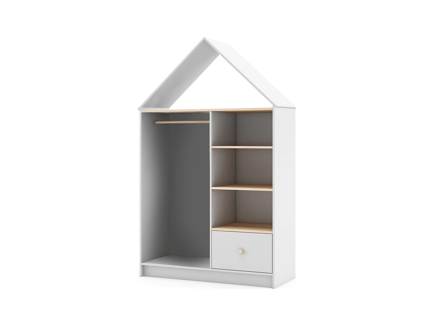 Penderie cabane enfant 1 tiroir en bois blanc 110 cm - Lucy