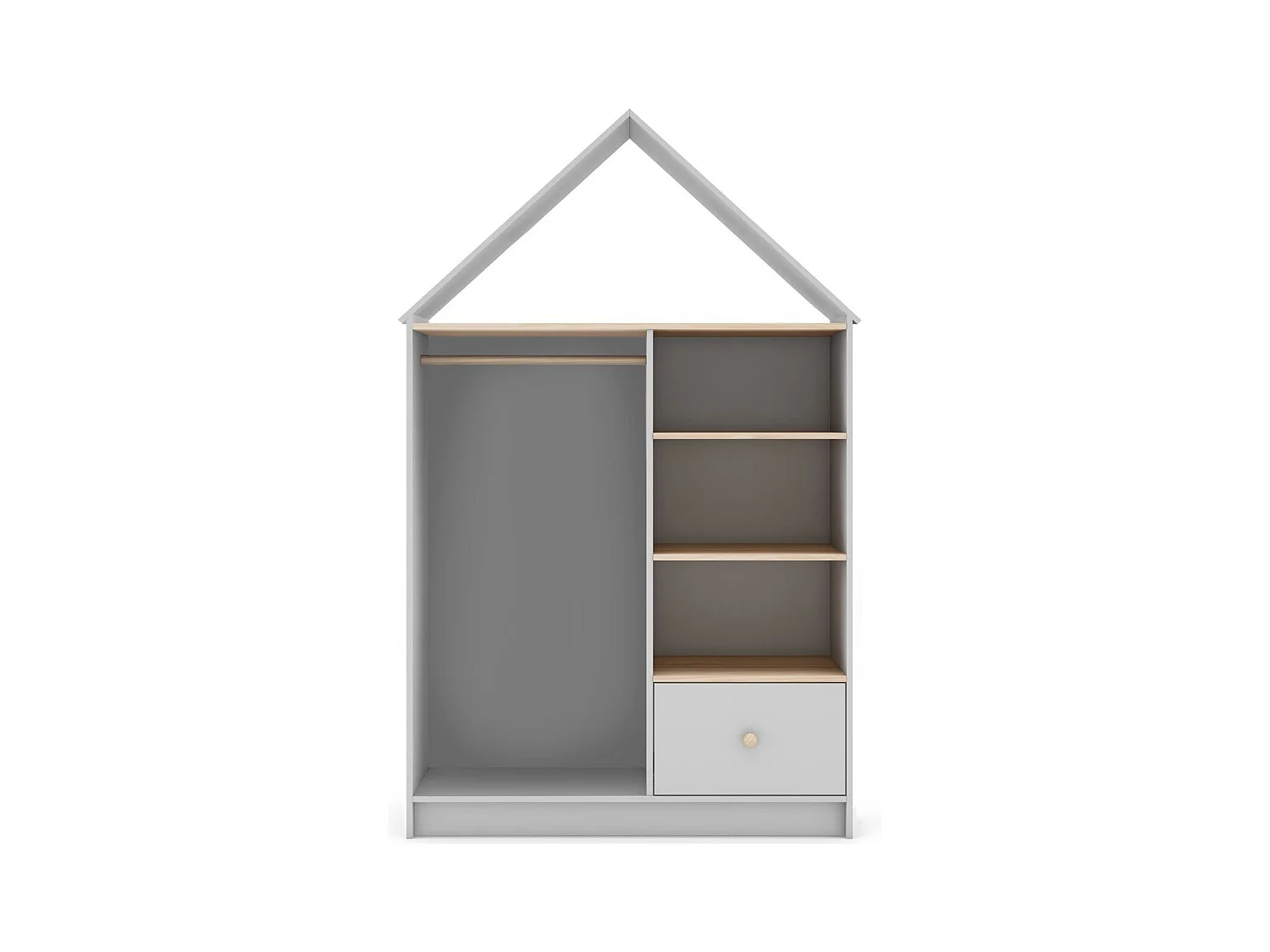Penderie cabane enfant 1 tiroir en bois blanc 110 cm - Lucy