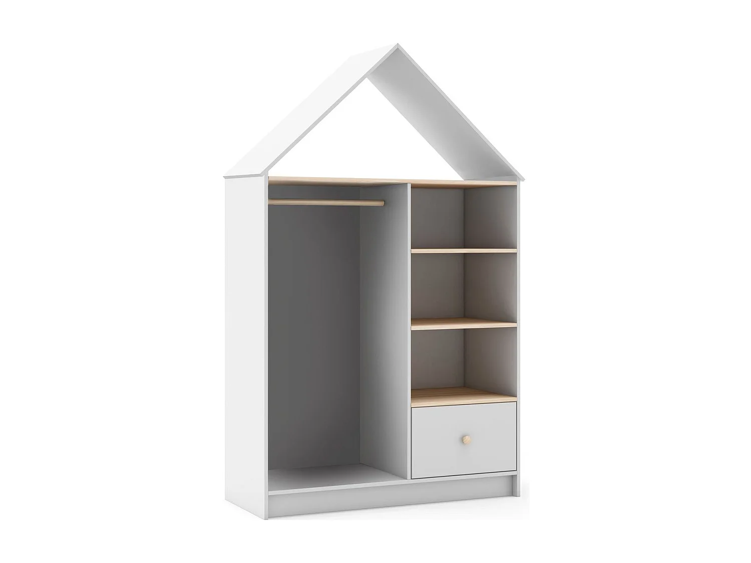 Penderie cabane enfant 1 tiroir en bois blanc 110 cm - Lucy