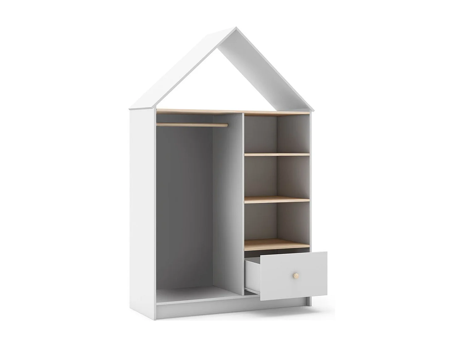 Penderie cabane enfant 1 tiroir en bois blanc 110 cm - Lucy
