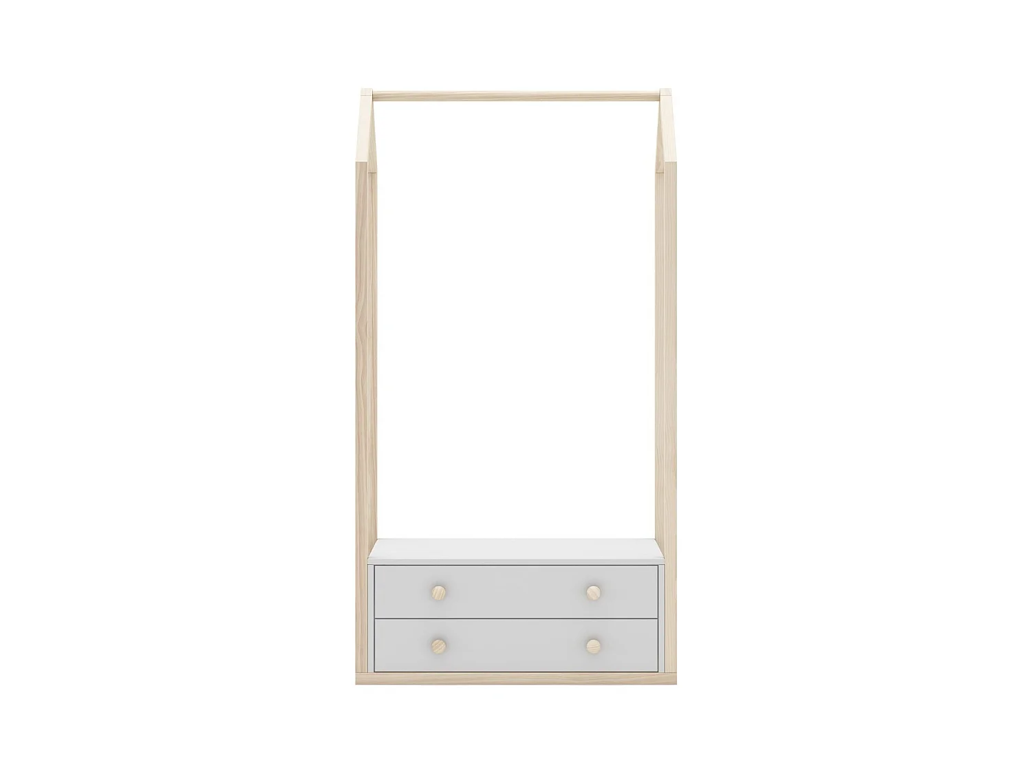 Penderie cabane enfant 2 tiroirs en bois blanc 80 cm - Elise