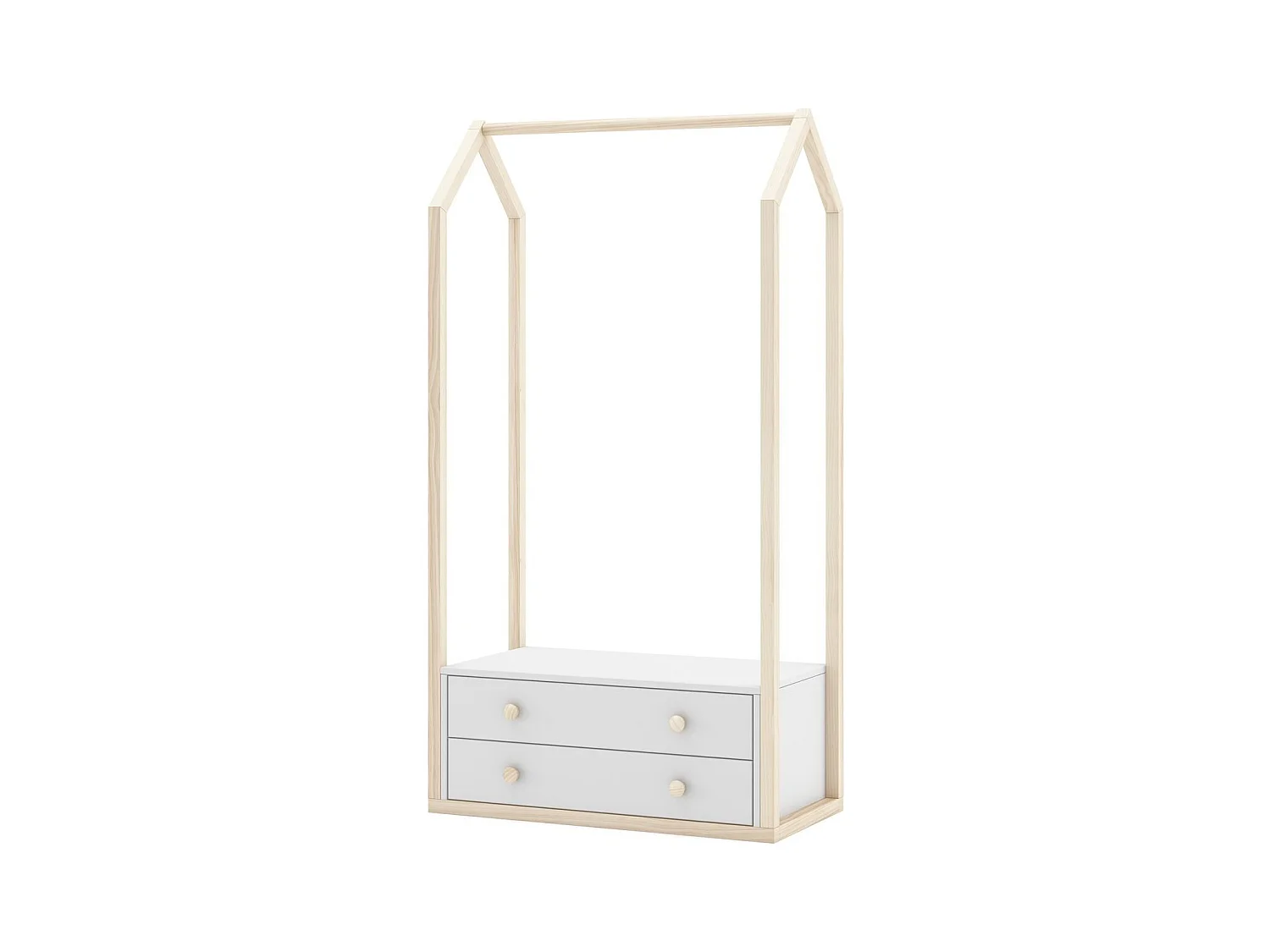 Penderie cabane enfant 2 tiroirs en bois blanc 80 cm - Elise