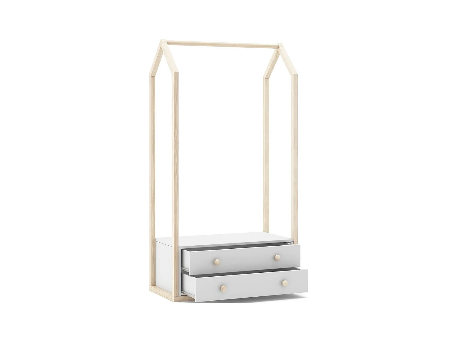 Penderie cabane enfant 2 tiroirs en bois blanc 80 cm - Elise