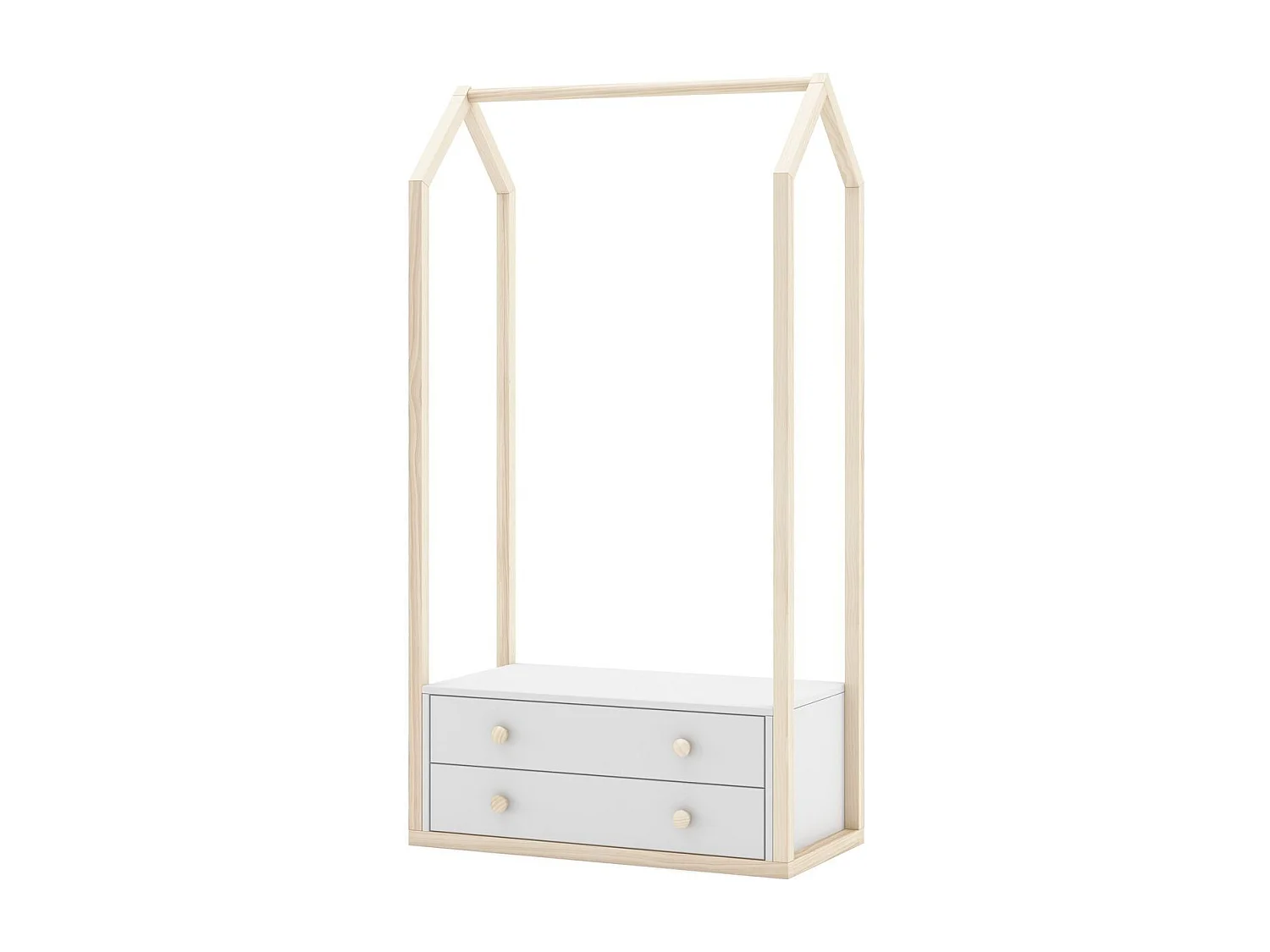 Penderie cabane enfant 2 tiroirs en bois blanc 80 cm - Elise