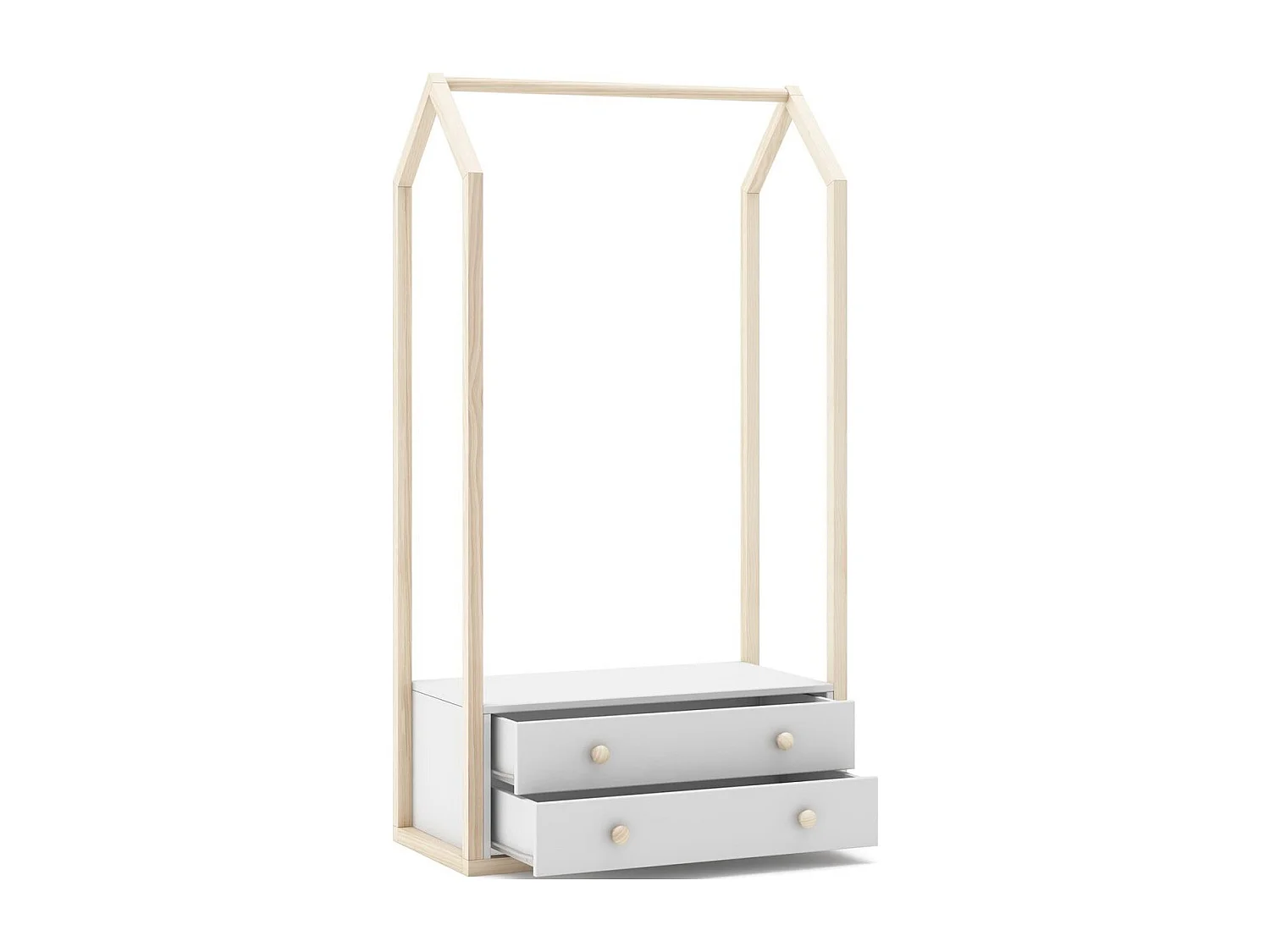 Penderie cabane enfant 2 tiroirs en bois blanc 80 cm - Elise