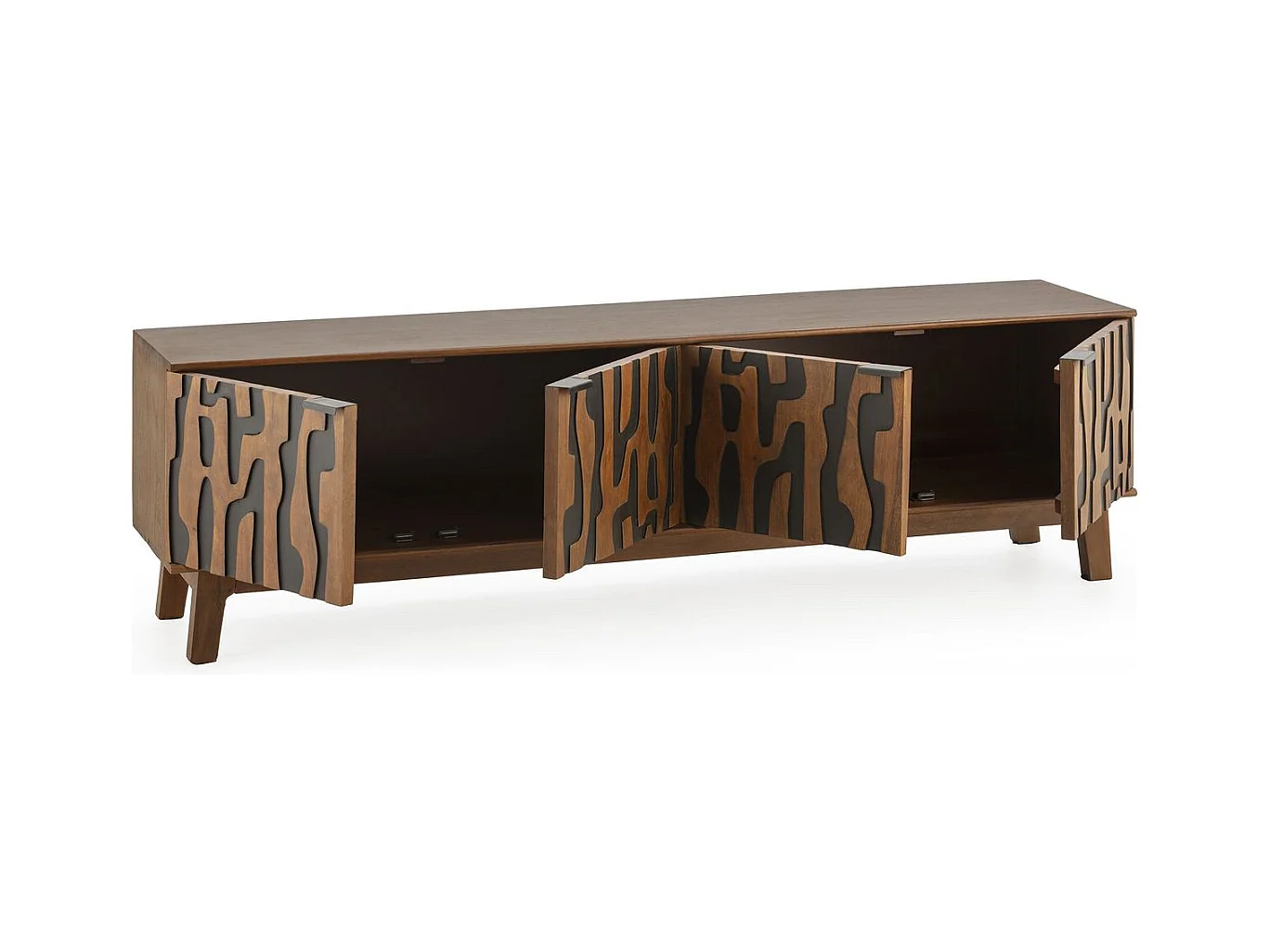 Meuble TV 4 portes en bois de manguier sculpté 180 cm - Vesper