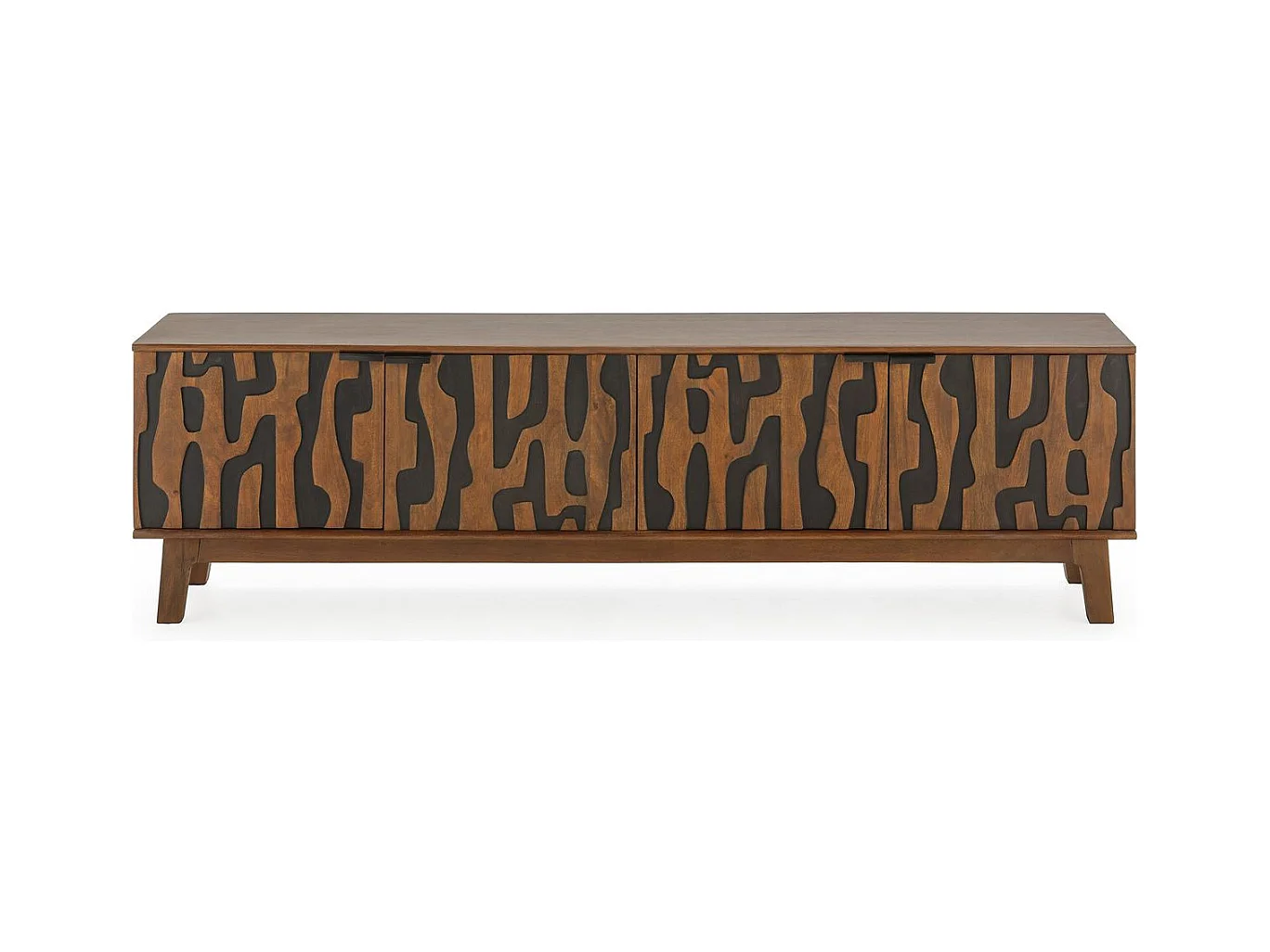 Meuble TV 4 portes en bois de manguier sculpté 180 cm - Vesper