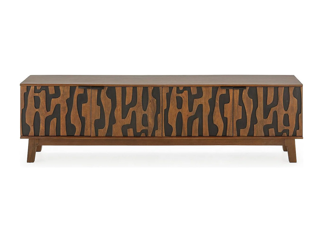 Meuble TV 4 portes en bois de manguier sculpté 180 cm - Vesper