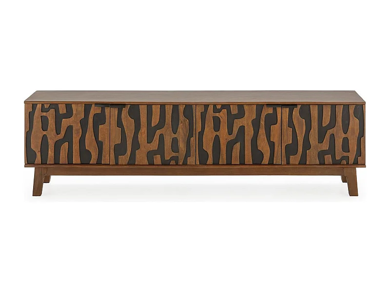 Meuble TV 4 portes en bois de manguier sculpté 180 cm - Vesper