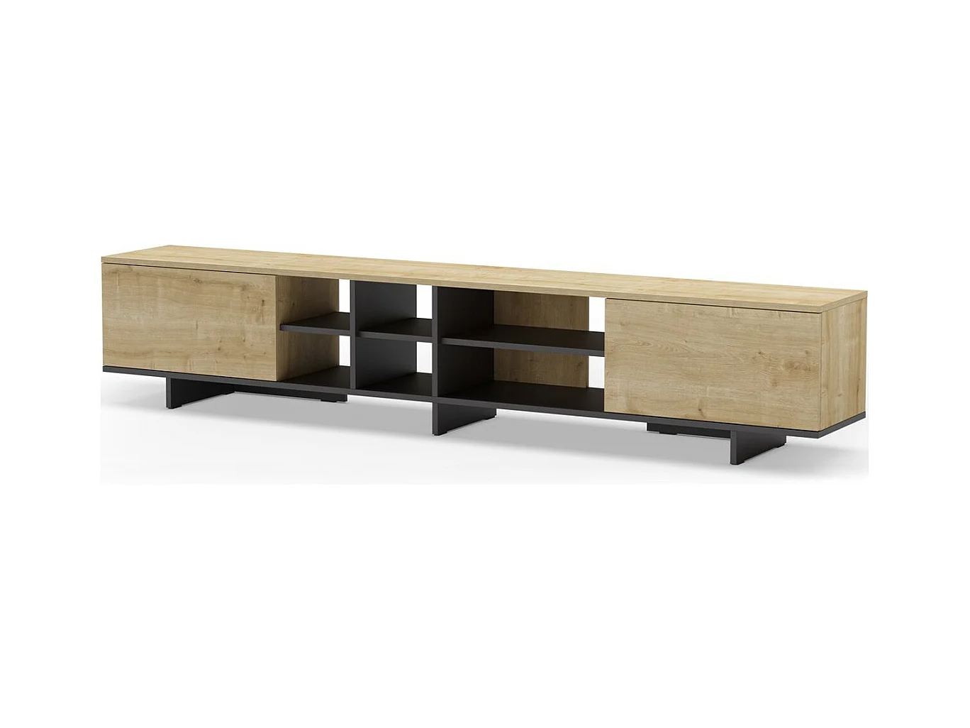 Meuble TV 2 portes décor chêne et noir 230 cm - Alicia