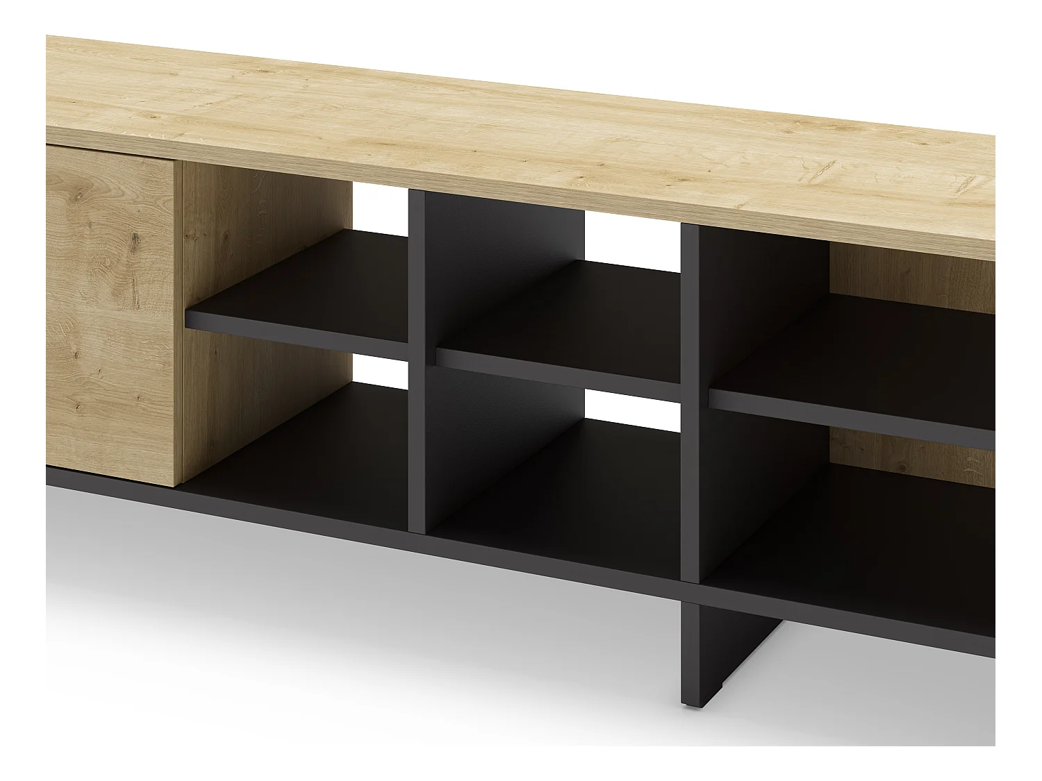 Meuble TV 2 portes décor chêne et noir 230 cm - Alicia