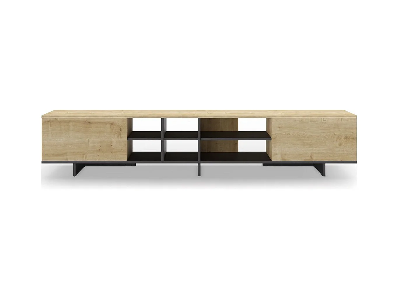 Meuble Tv 2 portes décor chêne et noir 230 cm - Alicia