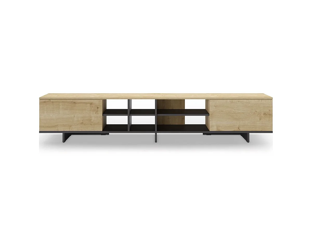 Marckeric Cequoia TV-Ständer - 230x35.6x44cm - Schwarzer skandinavischer Stil mit 2 Türen und 6 Regalen