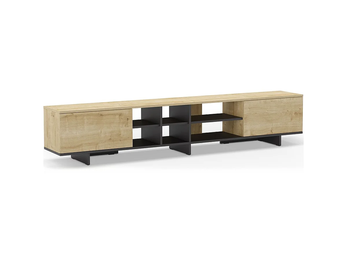 Marckeric Cequoia TV-Ständer - 230x35.6x44cm - Schwarzer skandinavischer Stil mit 2 Türen und 6 Regalen