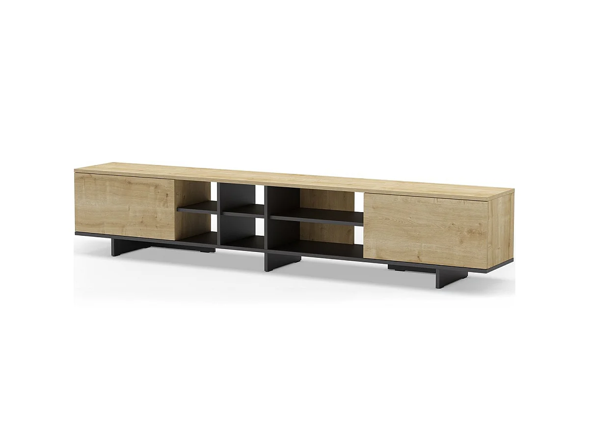 Marckeric Cequoia TV-Ständer - 230x35.6x44cm - Schwarzer skandinavischer Stil mit 2 Türen und 6 Regalen