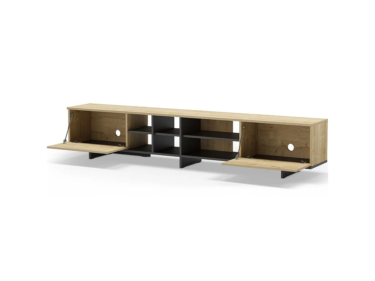 Marckeric Cequoia TV-Ständer - 230x35.6x44cm - Schwarzer skandinavischer Stil mit 2 Türen und 6 Regalen